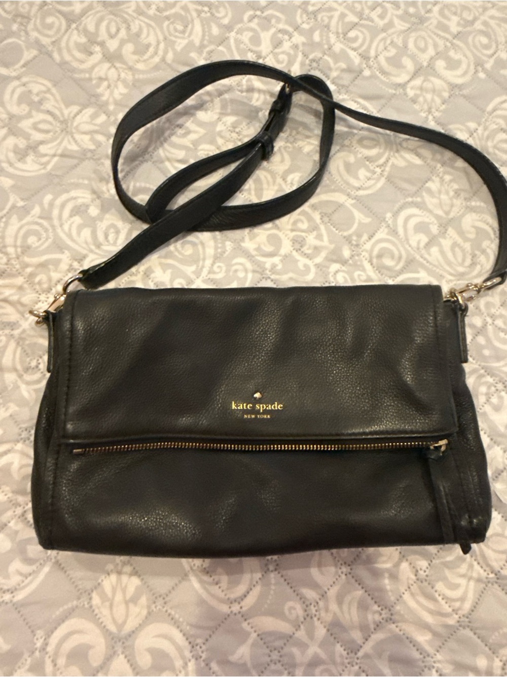 kate spade Black Pebbled Leather Crossbody with Gold Hardware